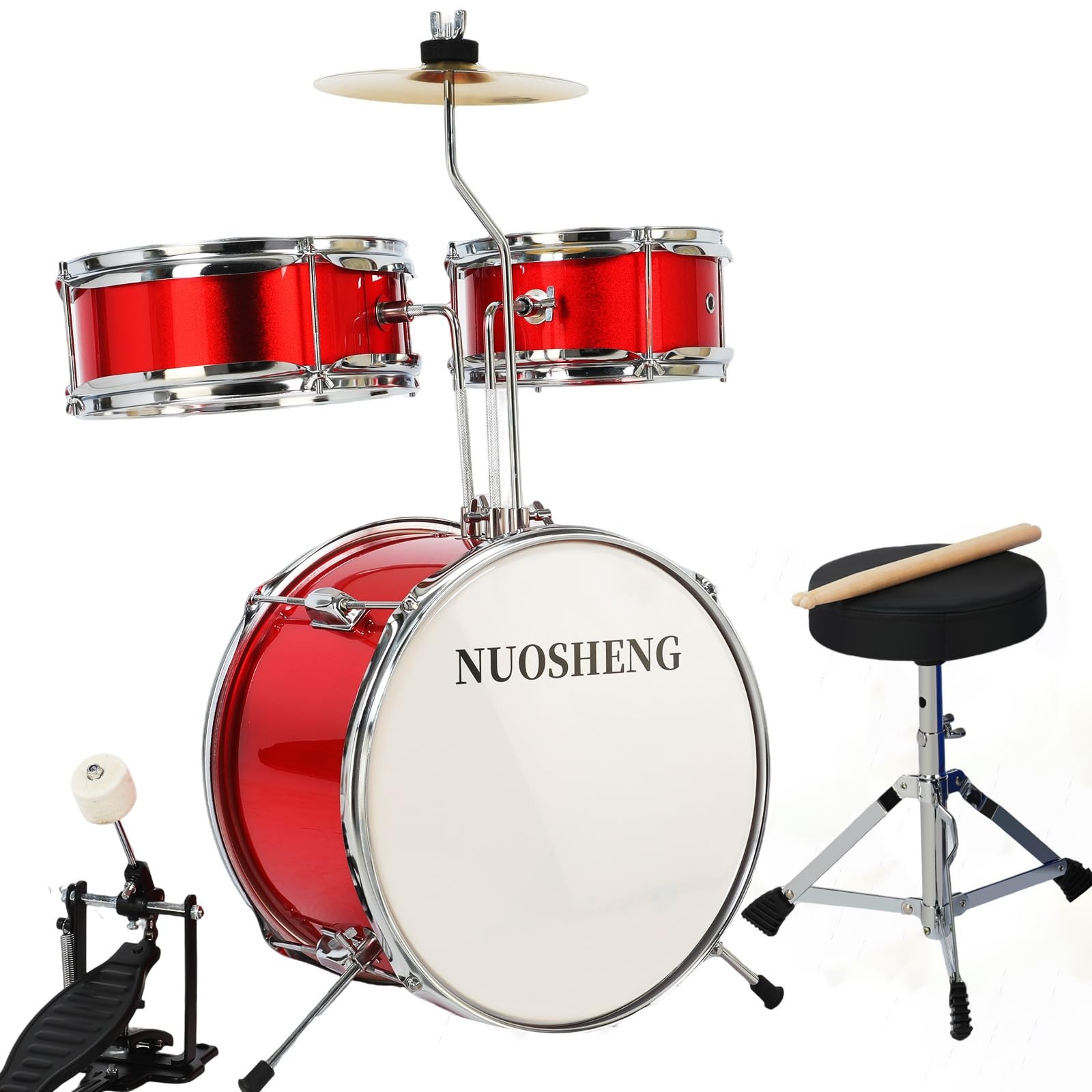 Kids Drum Set 3-Piece for Beginners, 13 Inch Drum Kit with Adjustable Throne, Cy