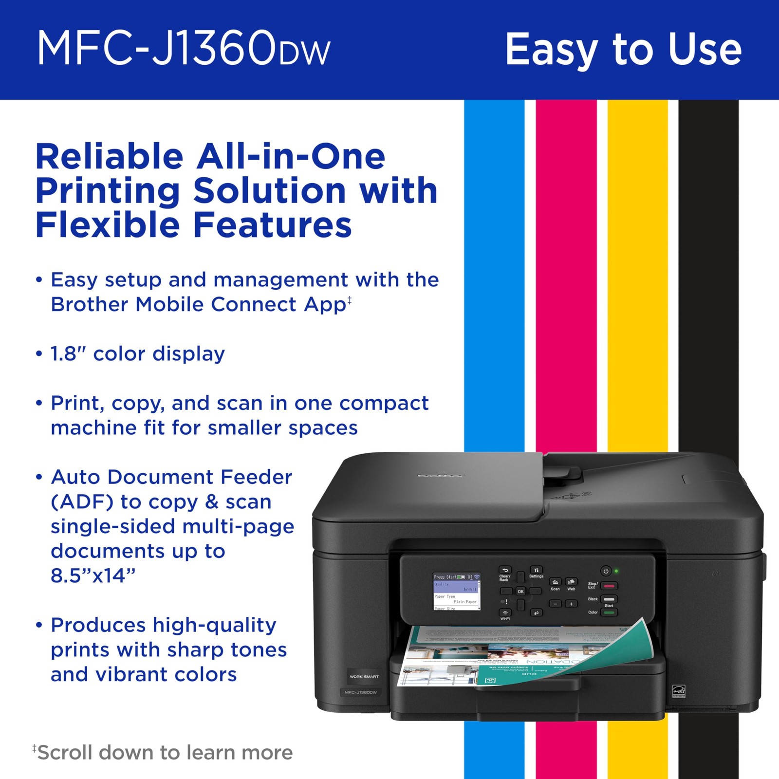 Brother Work Smart MFC-J1360DW Wireless Color All-In-One Inkjet Printer