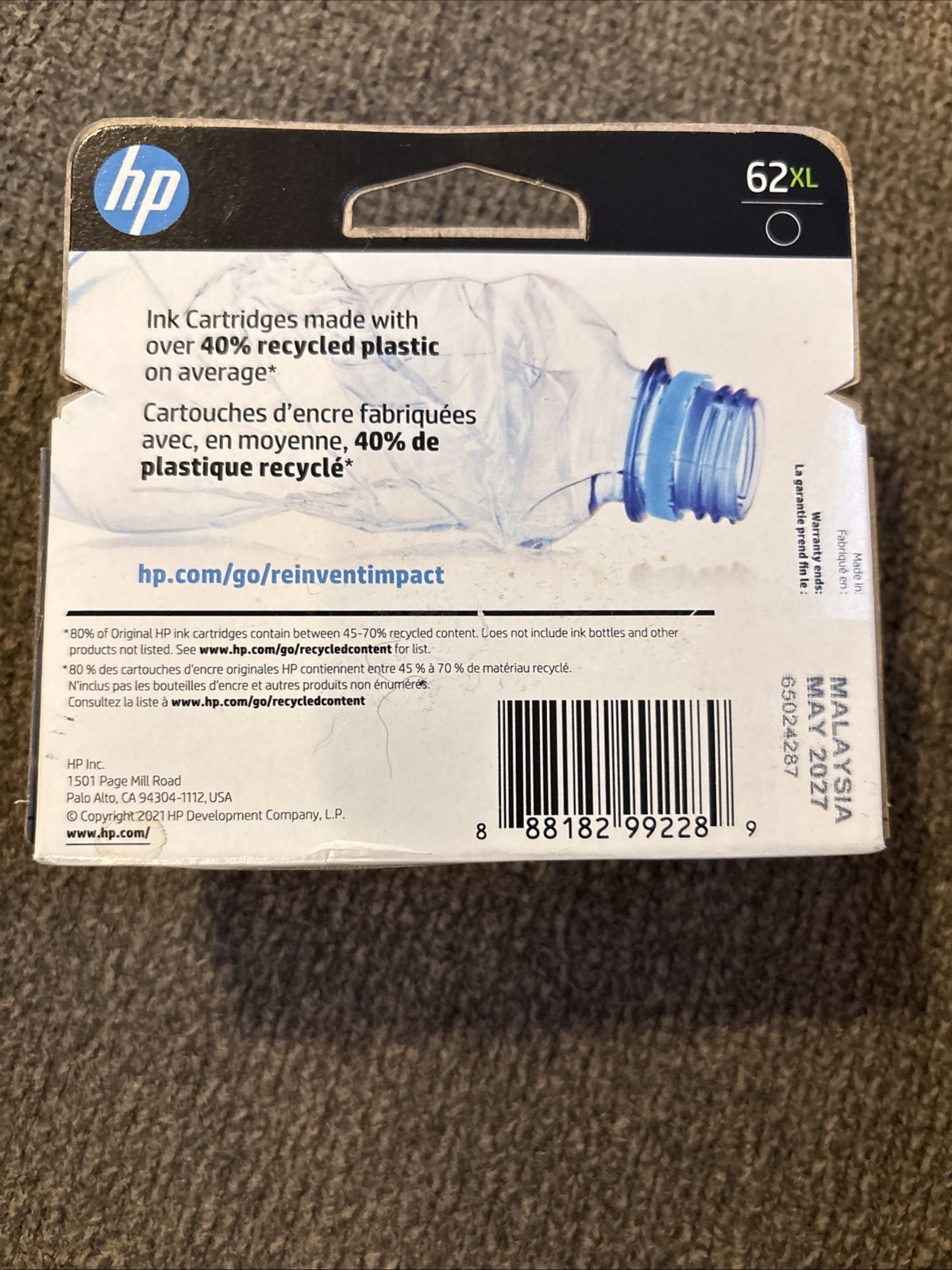 GENUINE HP 62XL HIGH YIELD BLACK INK CARTRIDGE – C2P05AN – NEW – May 2027