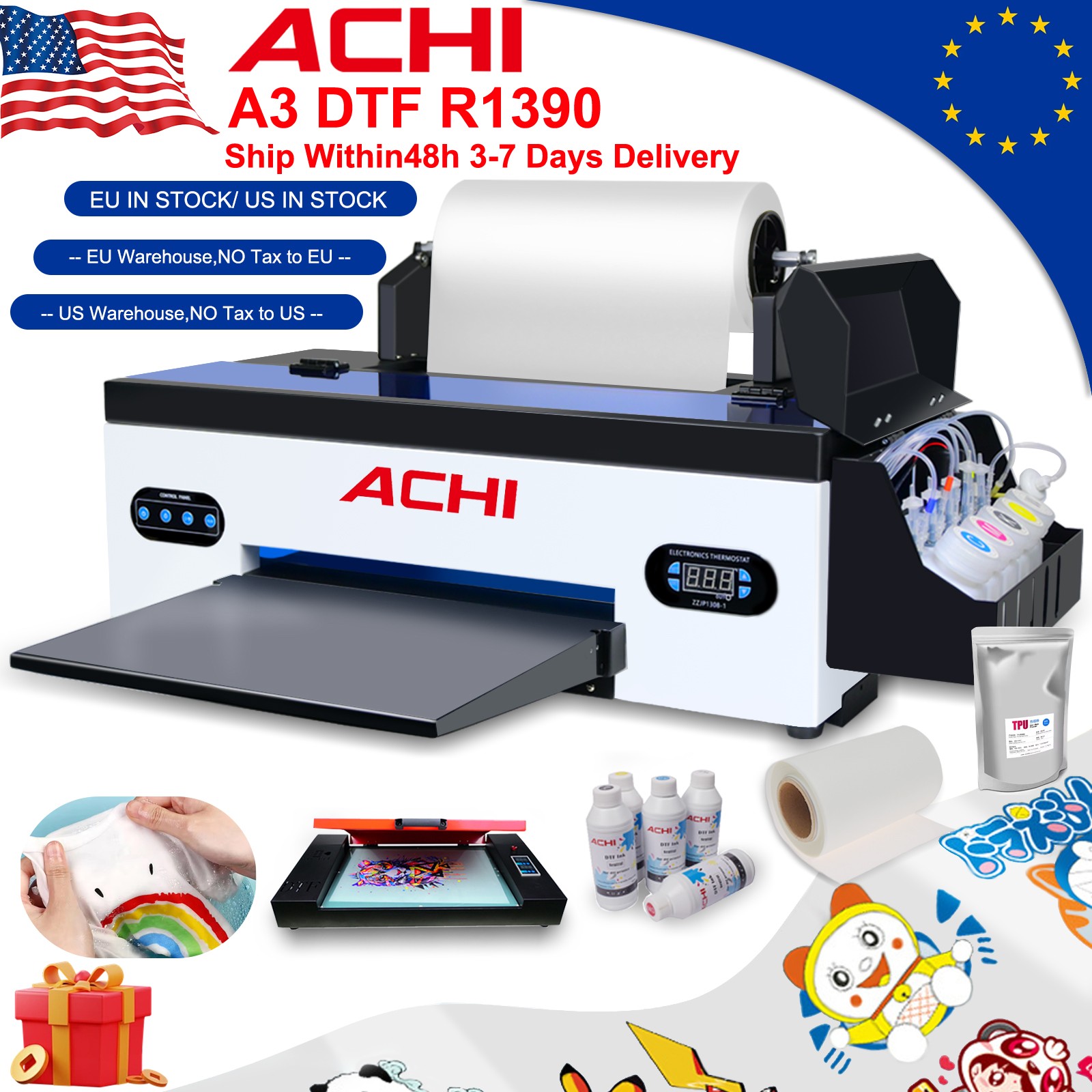 US Ship A3 DTF Printer Epson A3 1390/L1800 printhead Transfer film with cutting