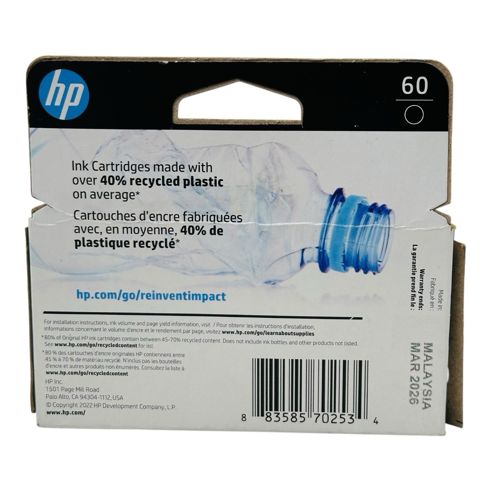 Genuine HP 60 Black Ink Cartridge CC640WN EXP 2026 Sealed Box