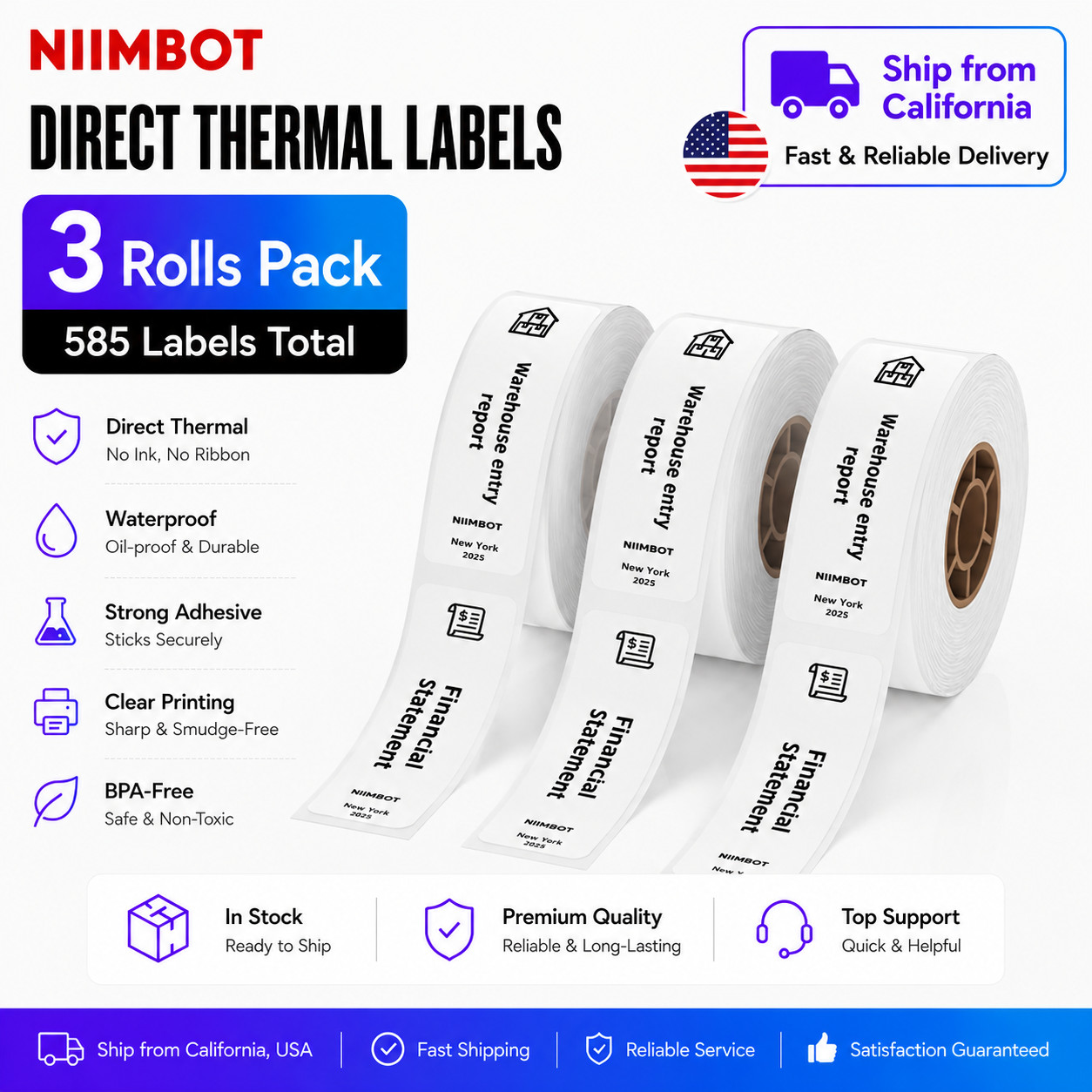 3PK NIIMBOT Thermal Label Maker Tape 15x30mm (0.59″ x 1.18″) for D11 D110 D101