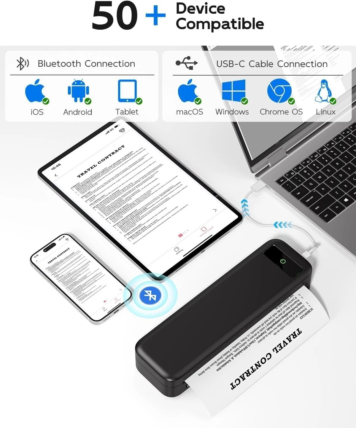 Rechargeable Travel Printer – Supports Multiple Paper Sizes & Comes with 4 Rolls