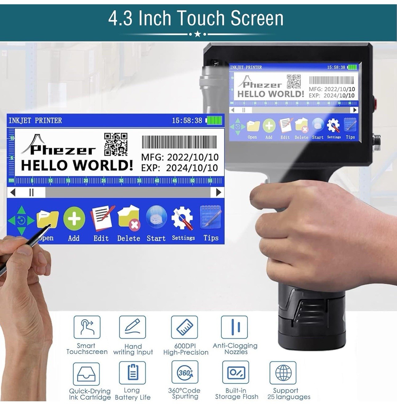P15 Handheld Inkjet Printer for Flat Surface 0.5 Inch Nozzle for QRCode Barco…