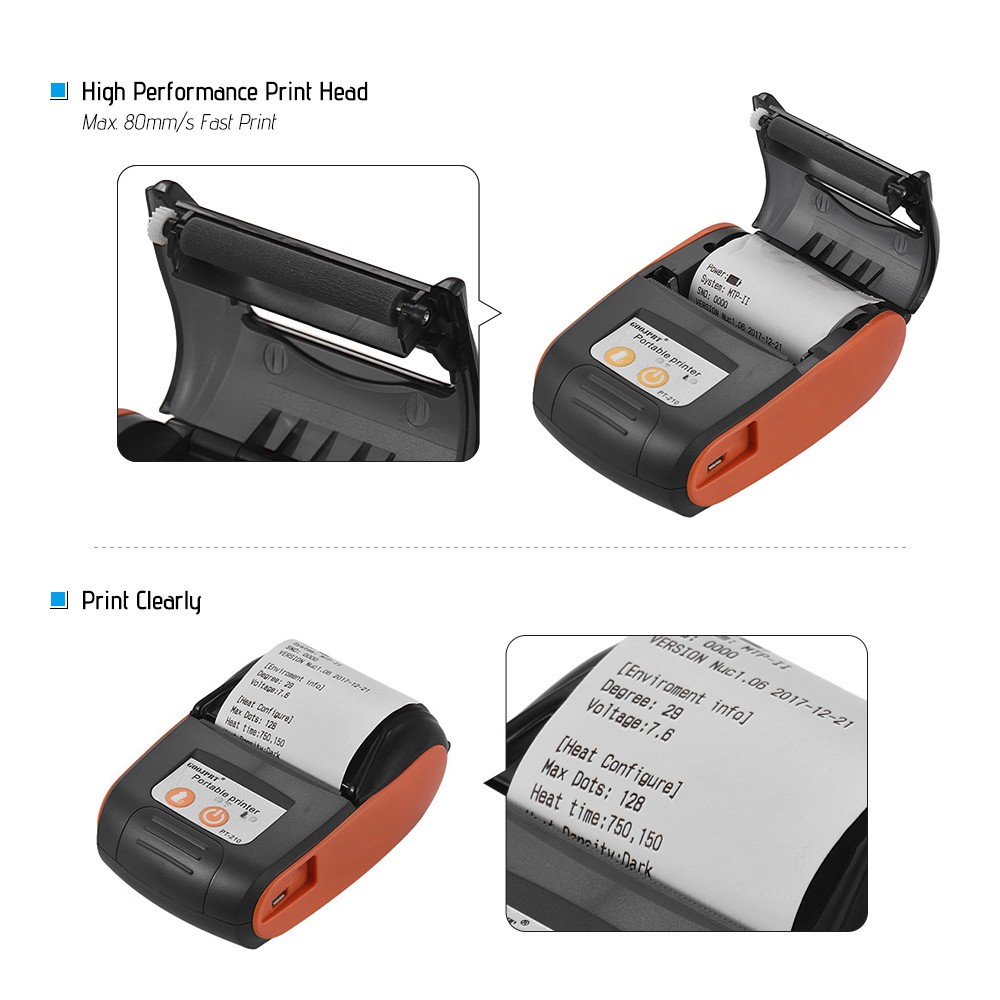 Thermal Receipt Printer 80mm/s Fast Printing Portable Bluetooth Ticket Printer 2