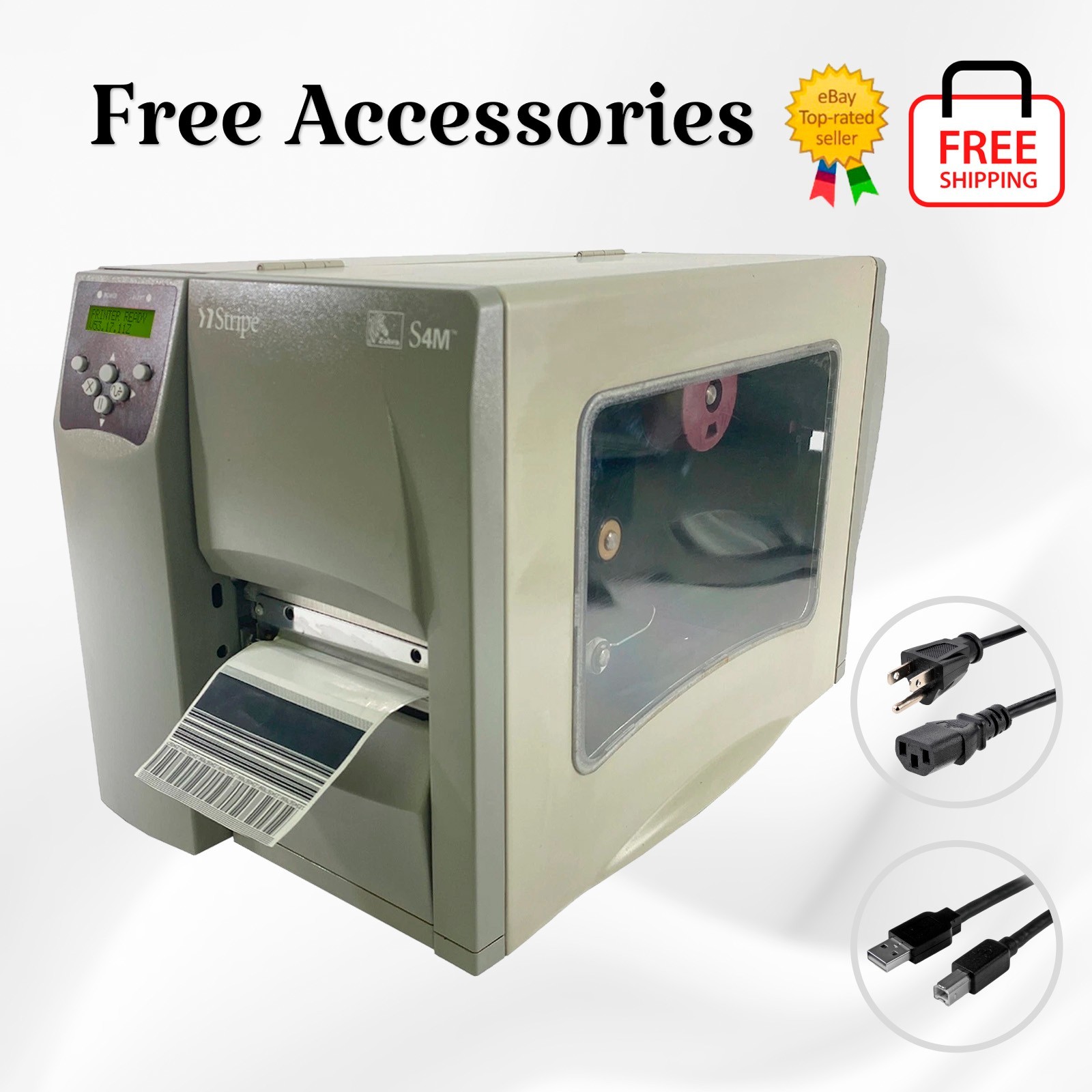 BUNDLE ! Zebra S4M Industrial Thermal Transfer Label Printer 300 dpi USB Serial