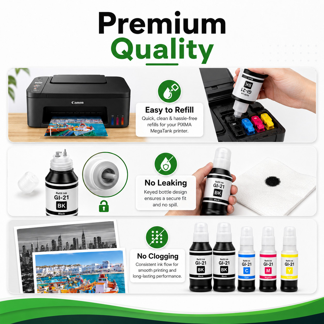GREENCYCLE GI-21 1 Set 5PK Ink Bottles Set for Canon G Series G3270 G3260 G4270