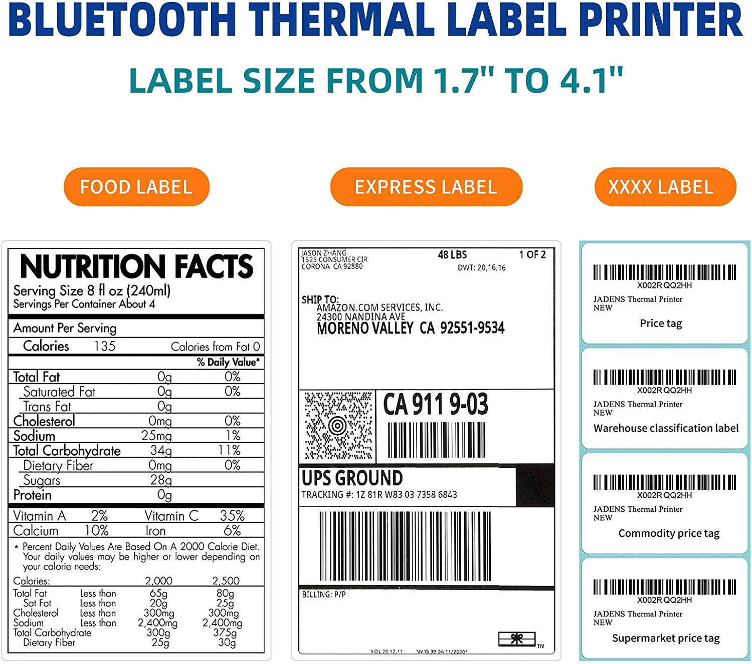 JADENS Bluetooth Thermal Shipping Label Printer – High Speed 4X6 Wireless Label