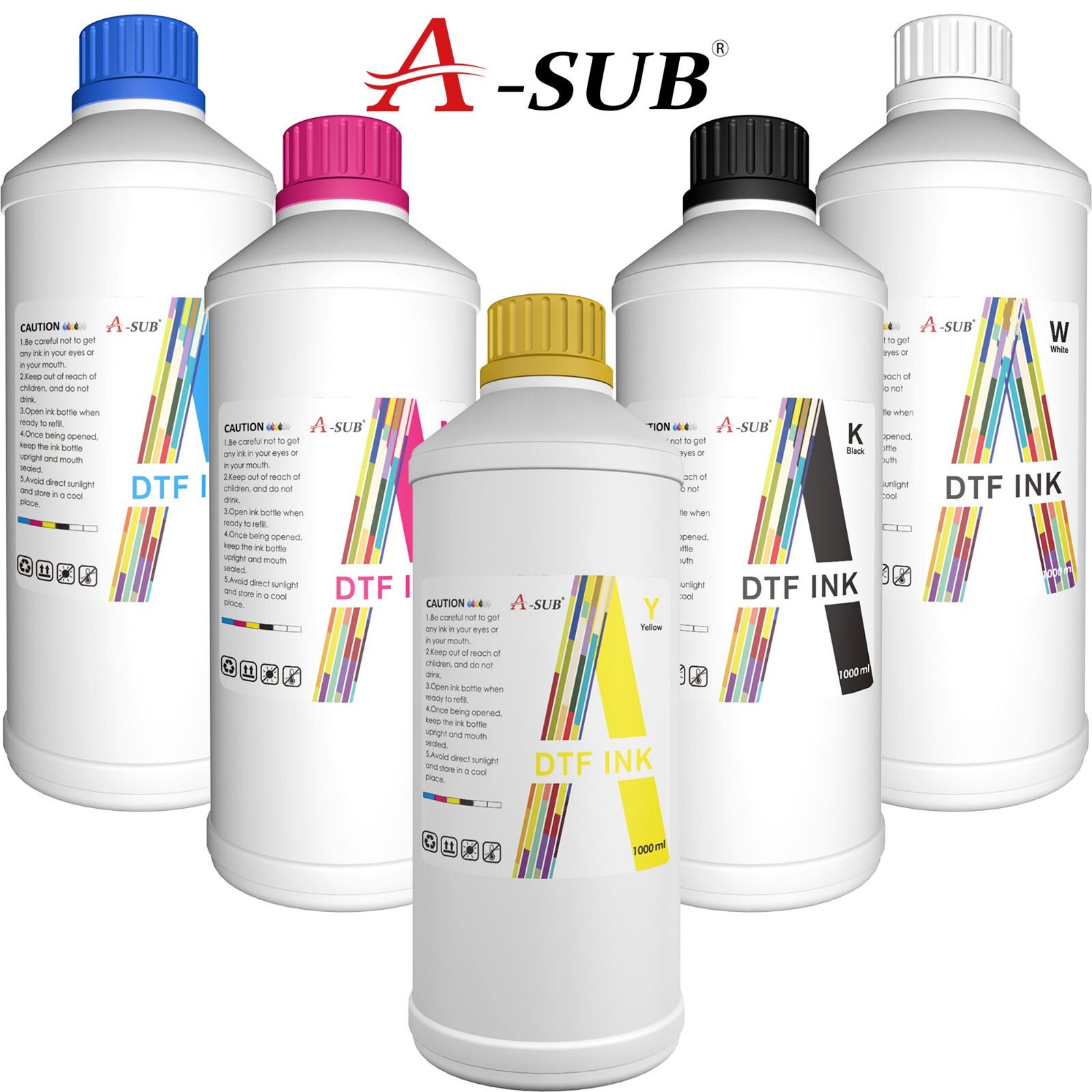 Lot 1-6 Liters A-SUB Premium DTF INK Refill Bottles for DTF Epson Printers CMYKW