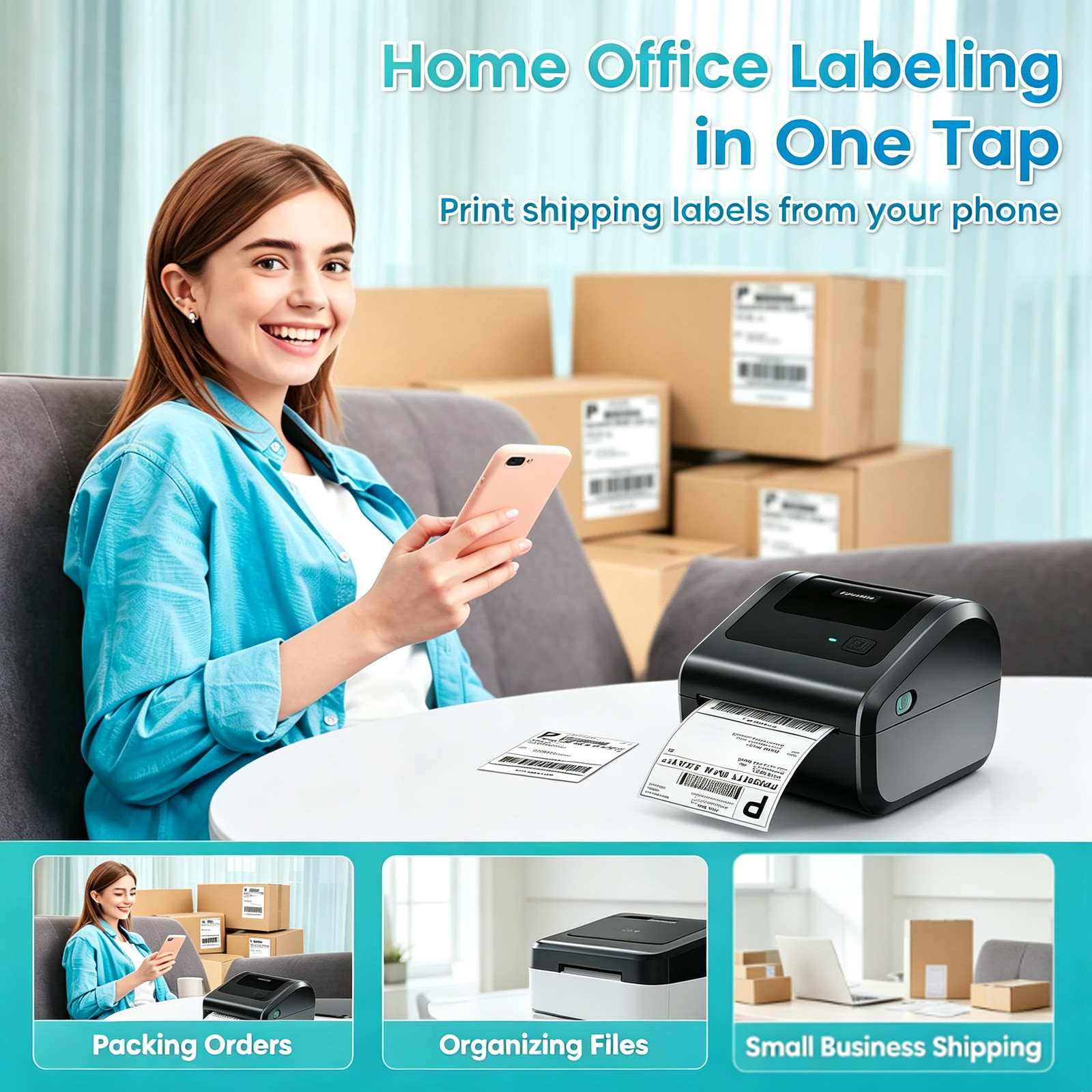 4×6 Bluetooth Thermal Label Printer+30 sheets Shipping Labels for USPS FedEx UPS