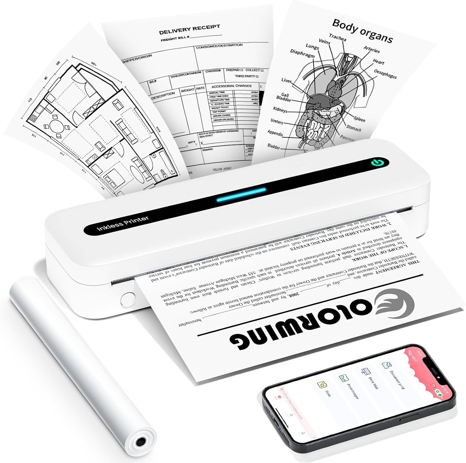 Phomemo M832 Inkless Thermal Printer Support 8.5” x 11”&A4 Thermal Paper LOT