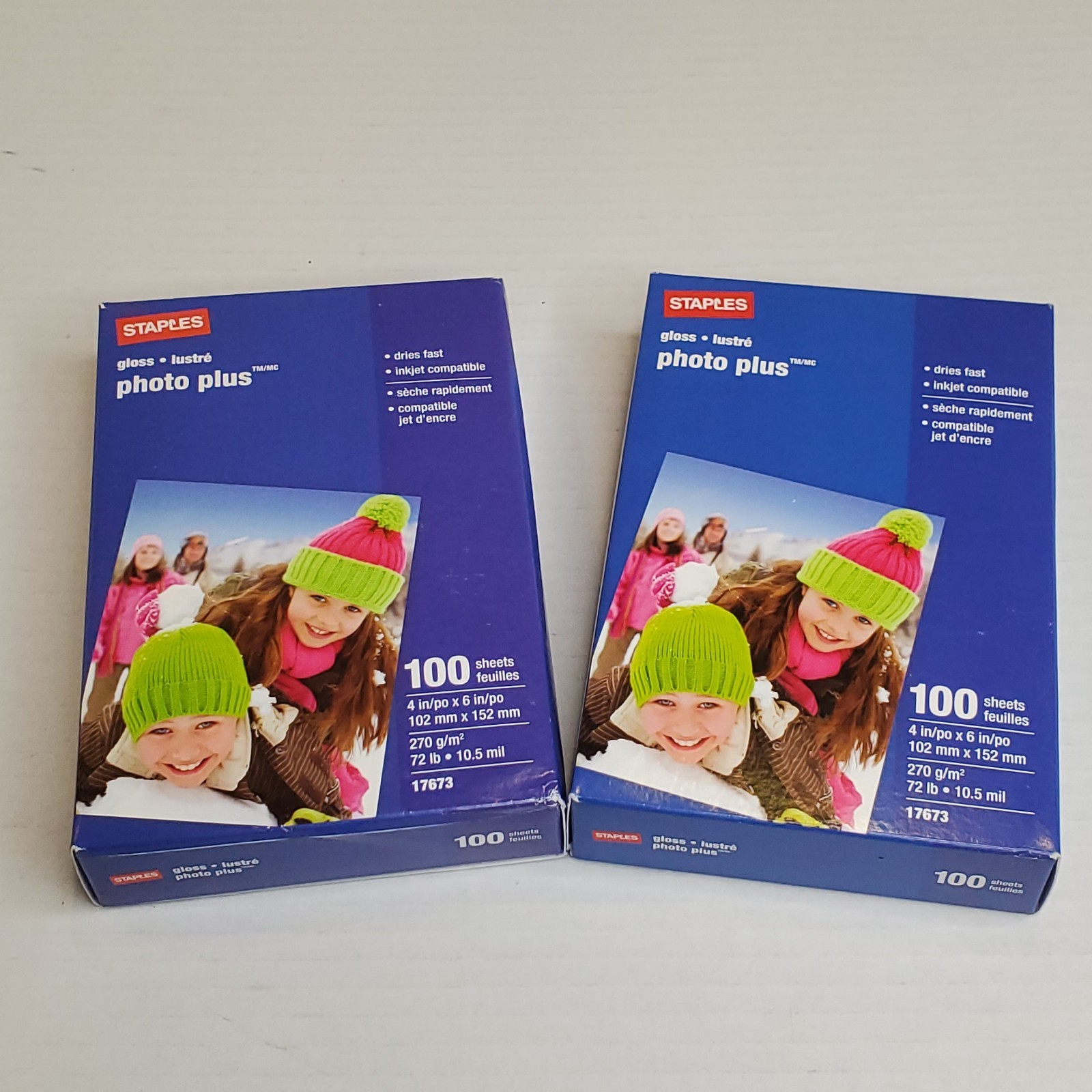Staples Photo Plus, 4 X 6 inch glossy photo printer paper, 100 sheets Lot Of 2