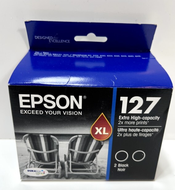 07-2022 NIB GENUINE Epson Ink 127 T127120-D2 XL BLACK WF 545 630 645 NX530 NX625