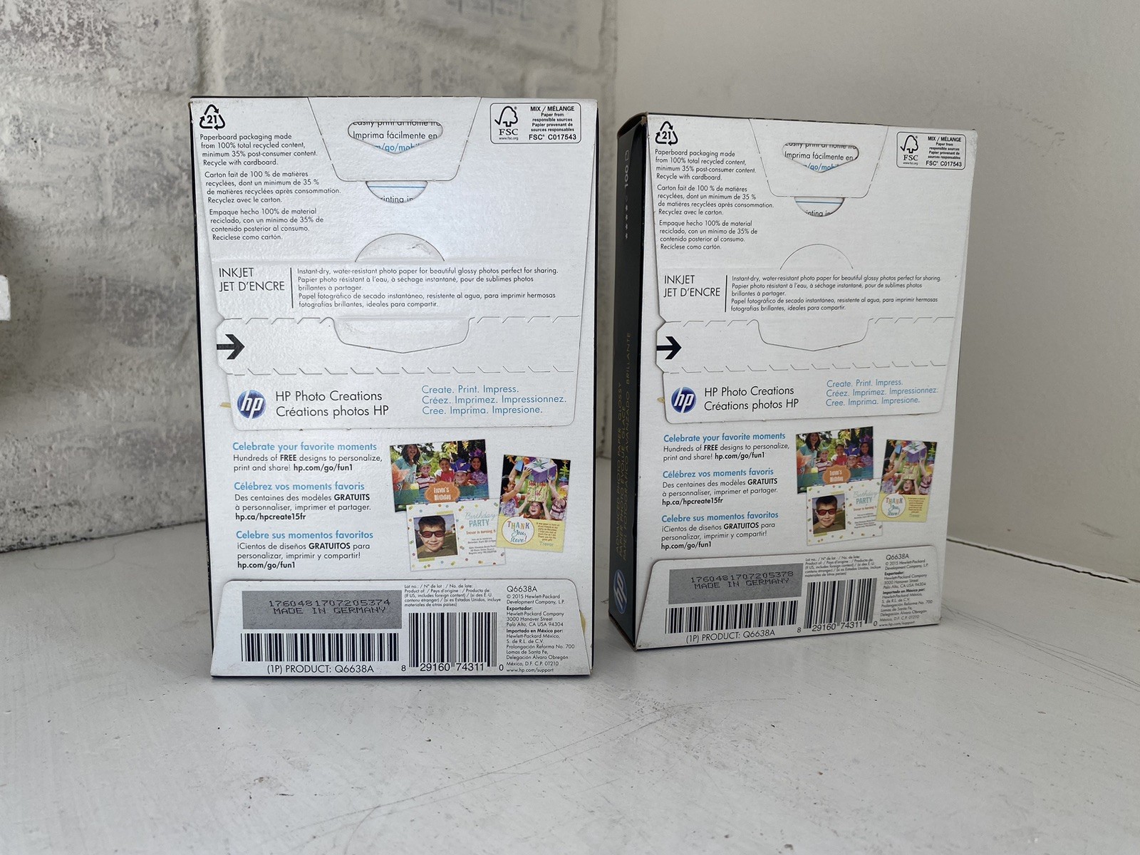 2 HP Advanced Photo Paper 4X6 Glossy Q6638A 100 Sheets New In Box 200 Total