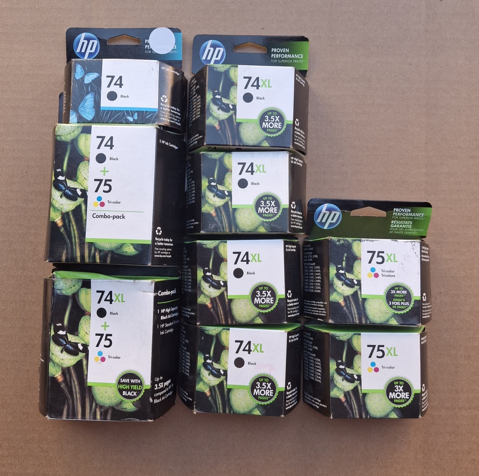 Lot of 9 GENUINE HP 74XL 74 75XL Brand New Ink Cartridges