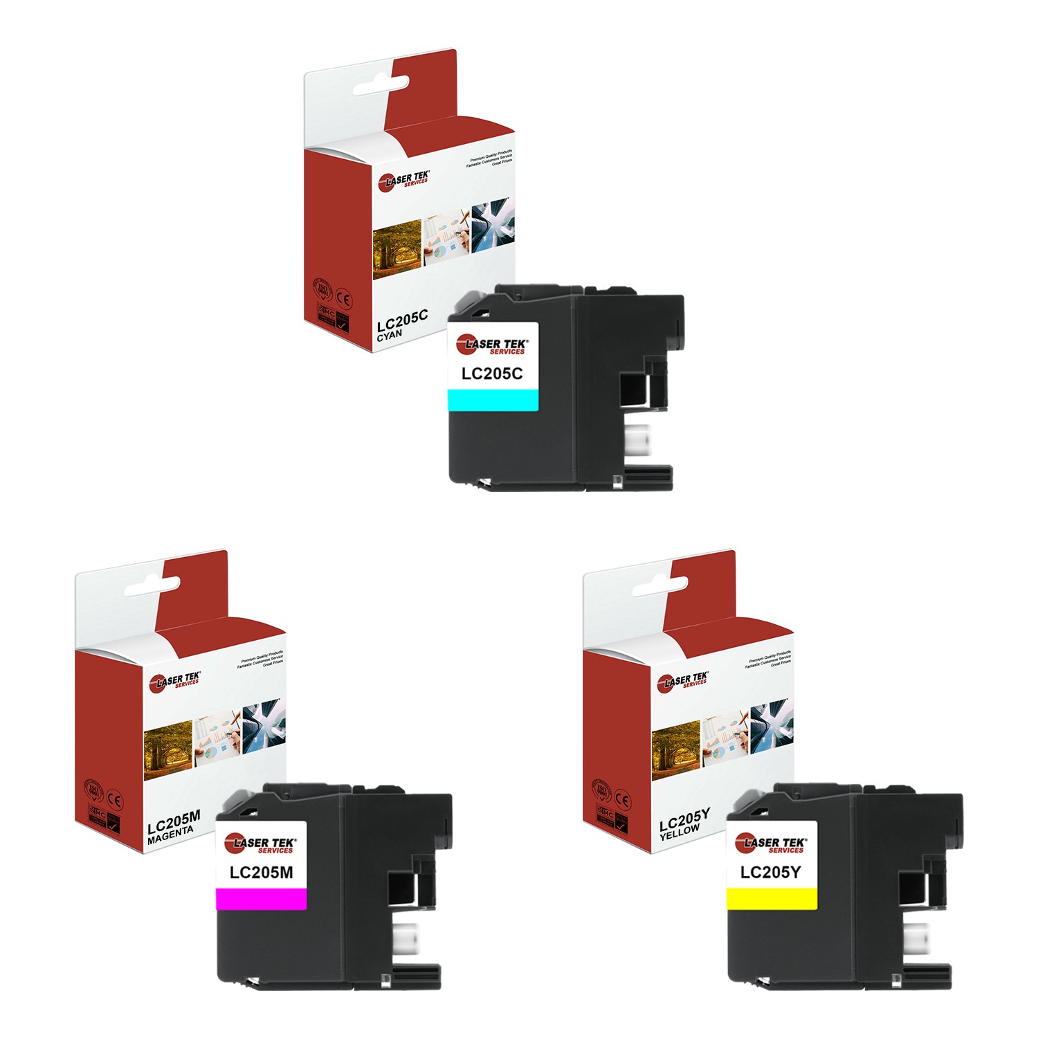 3Pk LTS LC-205 CMY HY Compatible for Brother MFCJ4320DW J4420DW Ink Cartridge