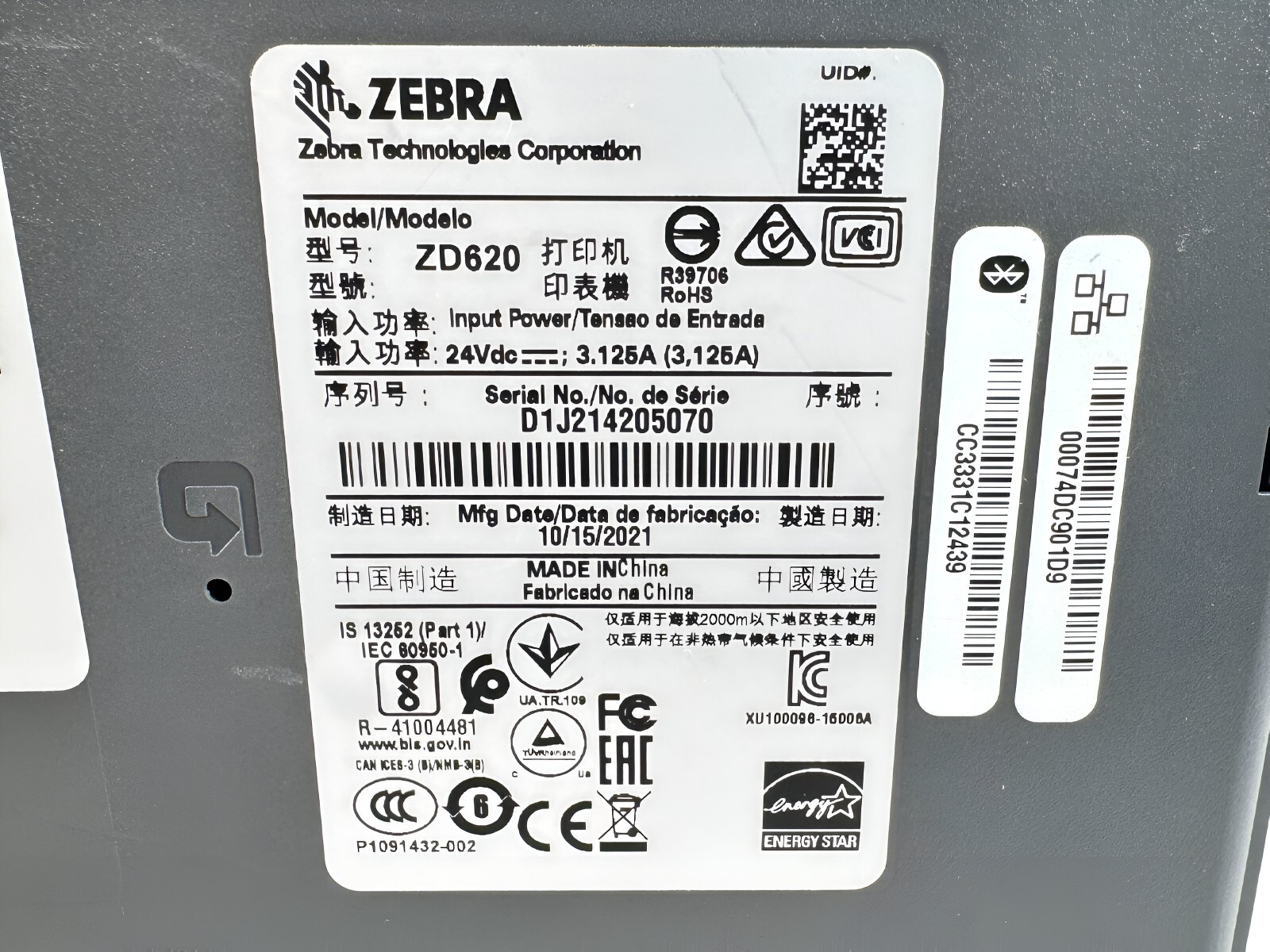 TESTED Zebra ZD620 Thermal Transfer Label Printer Cutter USB LAN Bluetooth