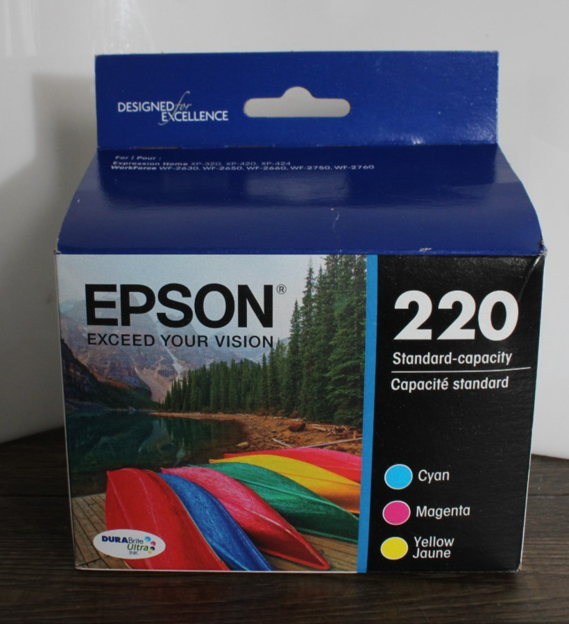 Epson 220 Standard Capacity Color Ink Cartridge CMY T220520 Genuine OEM New