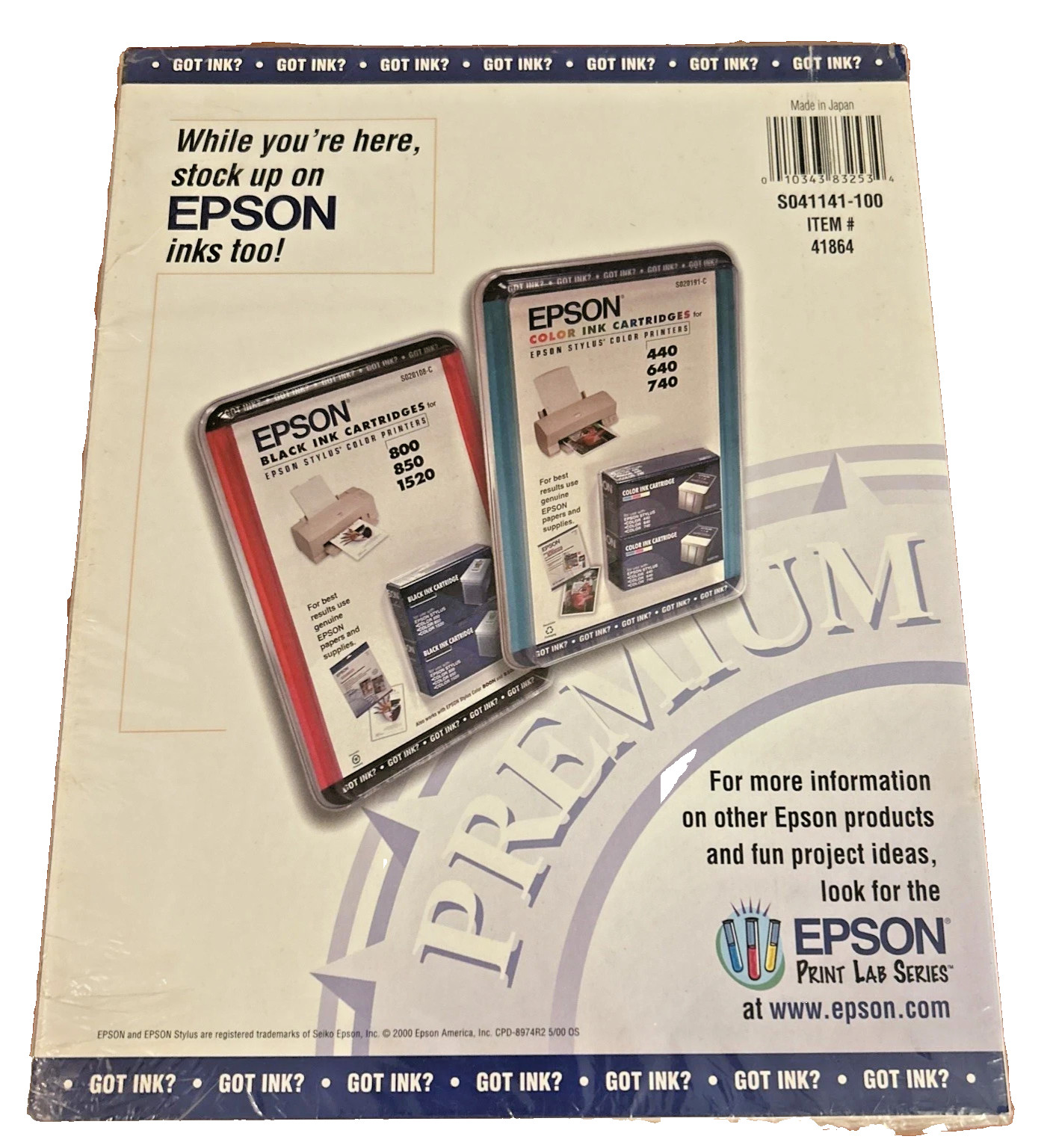 Epson Glossy Finish Photo Paper 8,5” X11” Ink Jet Printer 62 Sheets #41864 NEW