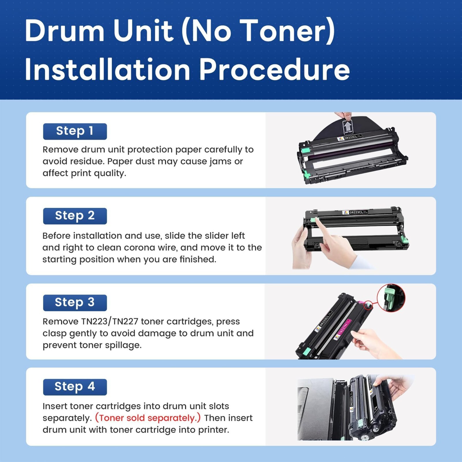FADSOON® 4PK DR223CL Drum Unit for Brother HL-L3270CDW L3230CDW MFC-L3750CDW