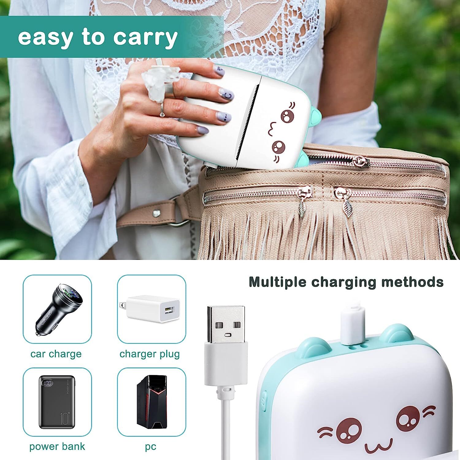 Portable Mini Thermal Printer Pocket Photo Printer Wireless Bluetooth Printing