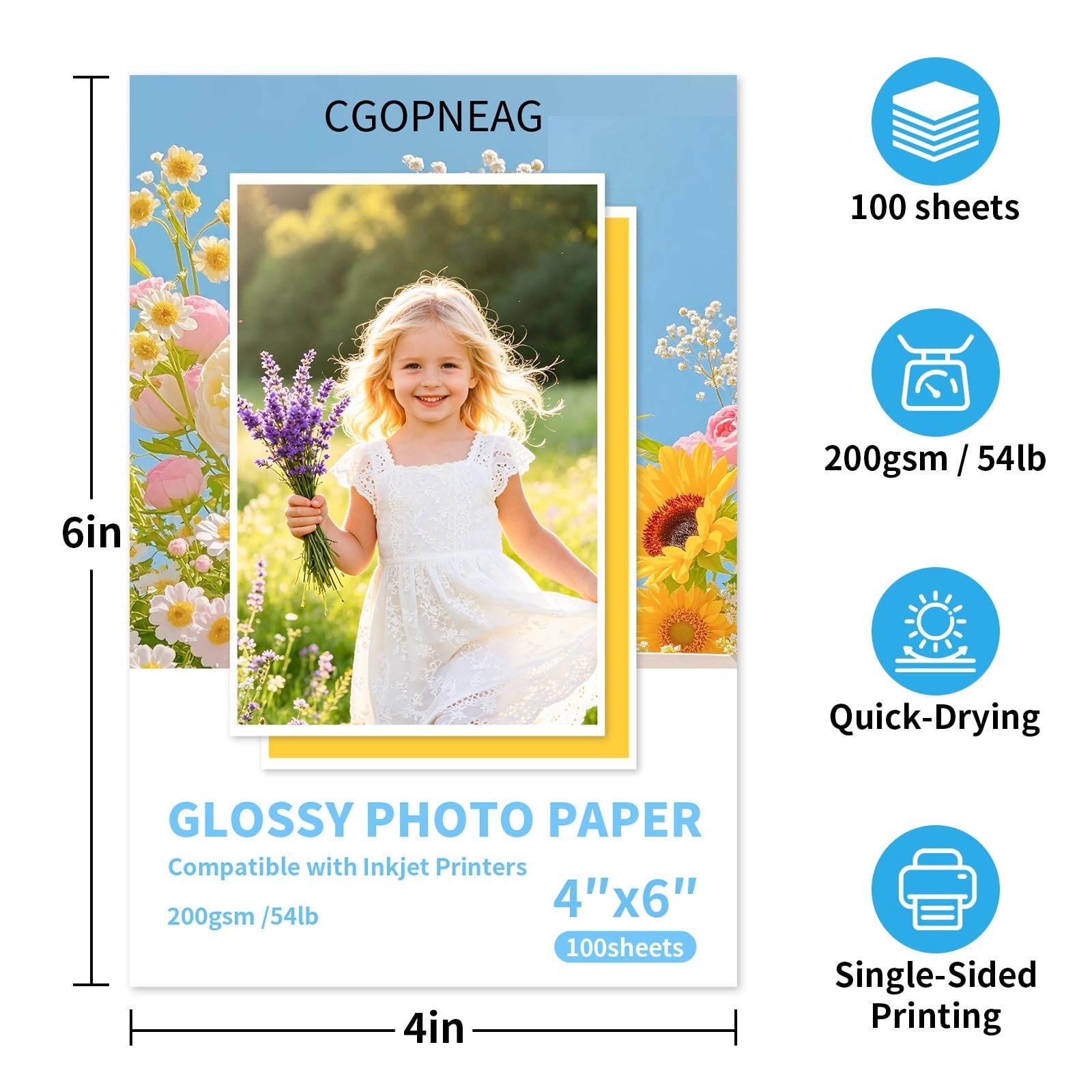 Glossy Photo Paper, Premium 4×6 Photo Paper 200 GSM/54 LB, 100 Sheets for Dye…