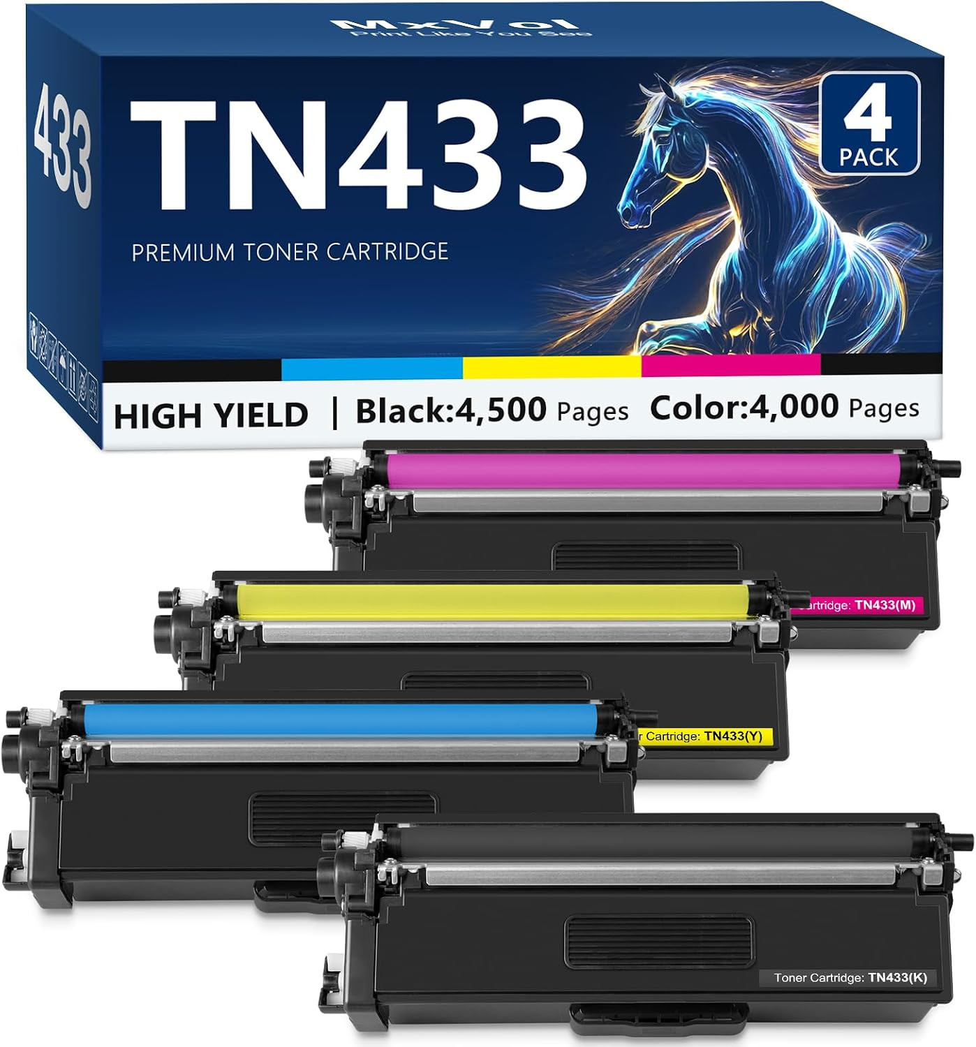 TN433 Toner Cartridge Set Replacement for Brother TN-433 TN431 4-Color Toner Ca