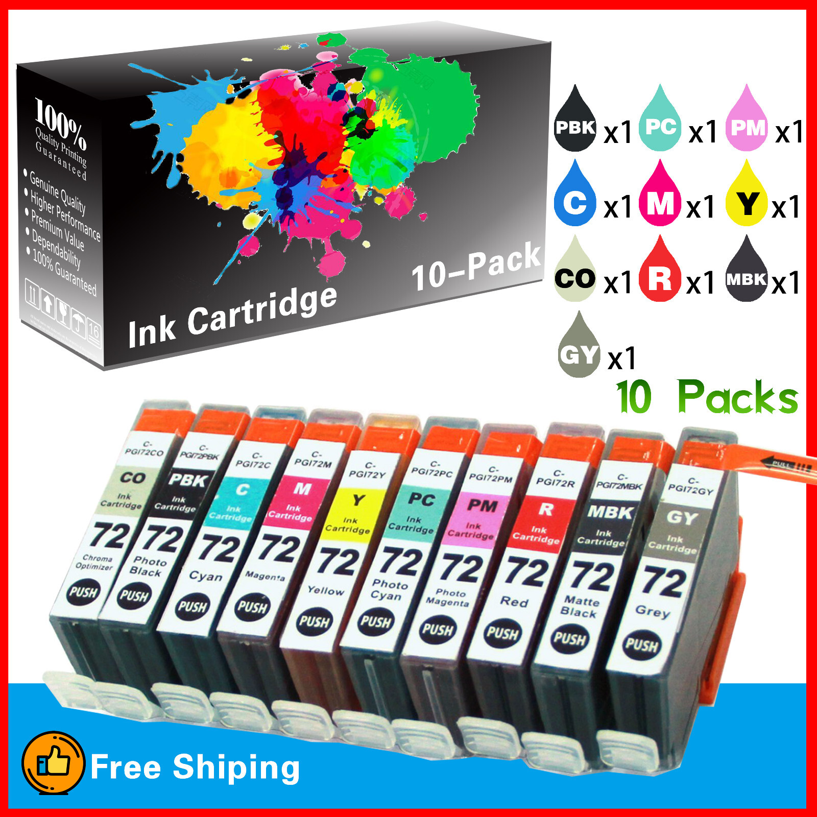 (10-Pack,1set) PGI-72 PGI72 Ink Cartridge PGI 72 for Pixma Pro 10S Printer