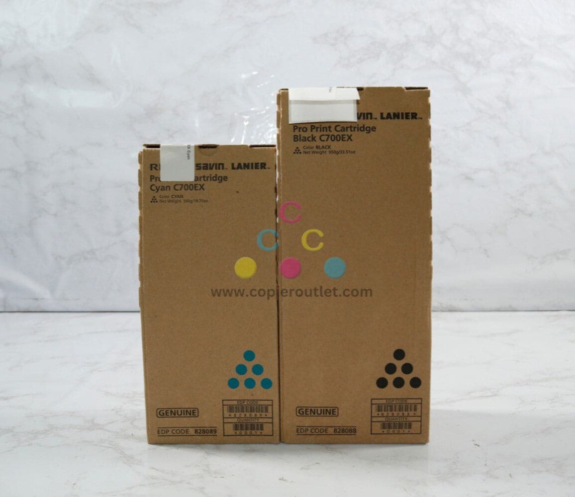 2 New OEM Ricoh C550EX, C700EX Cyan & Black Pro Print Cartridges 828088, 828089