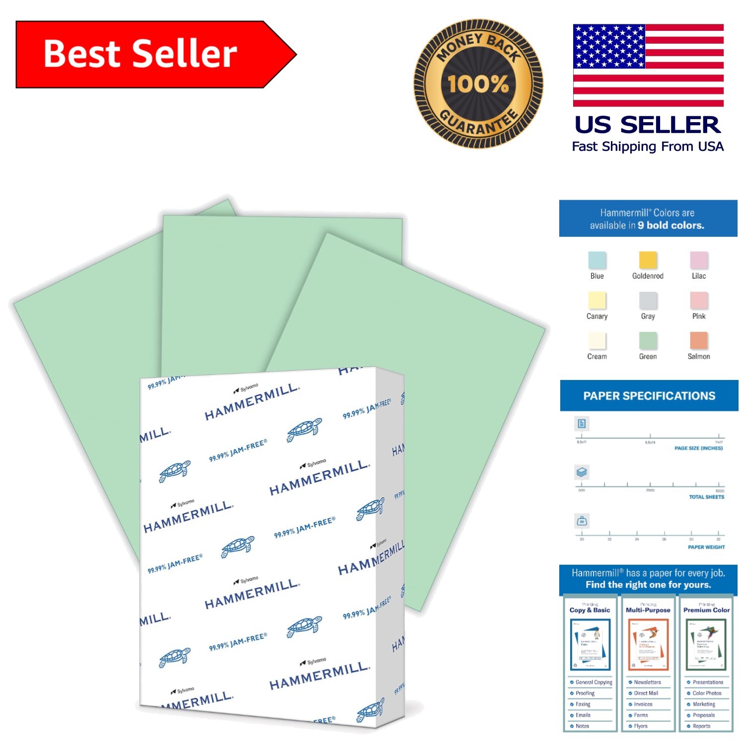 Eco-Conscious 20 lb Green Printer Paper – 500 Sheets, Smooth for Quality Prints