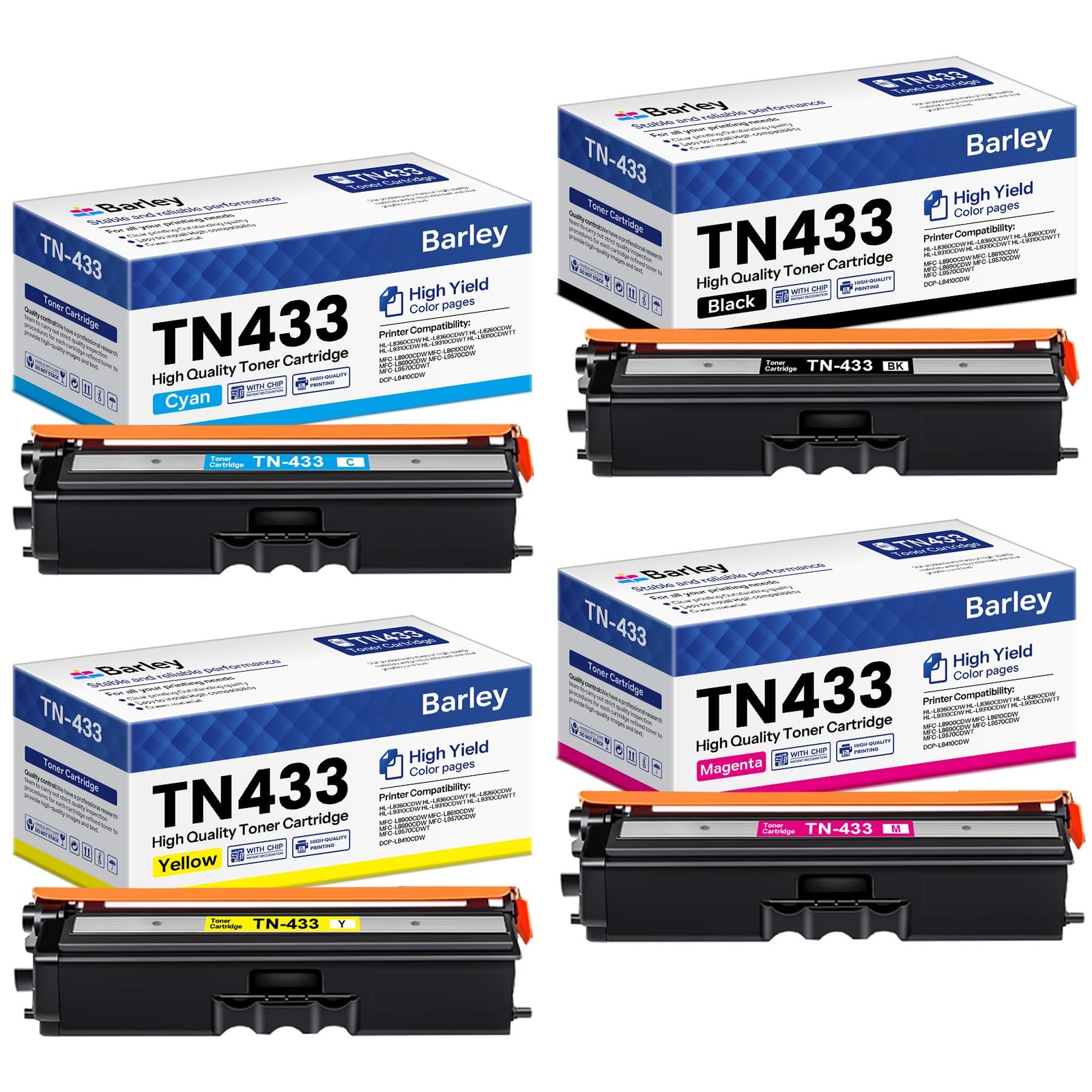 ** NEW Brother Toner | TN433 / TN431 | Black / Color | High Yield | 4-Pack