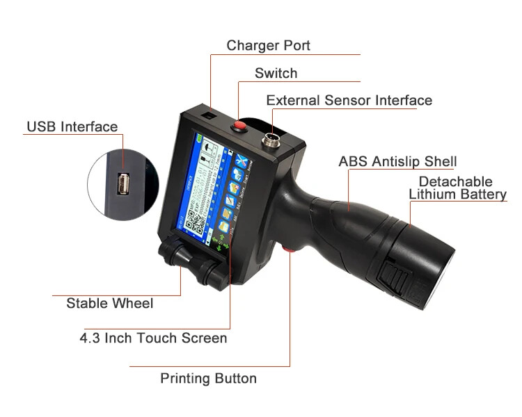 600Dpi Touch Screen Handheld Printer Print Expiry Date Logo Barcode