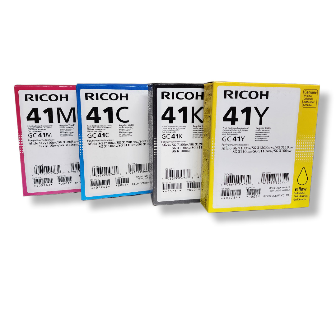 4X GENUINE RICOH GC 41K 41C 41Y 41M REGULAR YIELD PRINT CARTRIDGE J909-10
