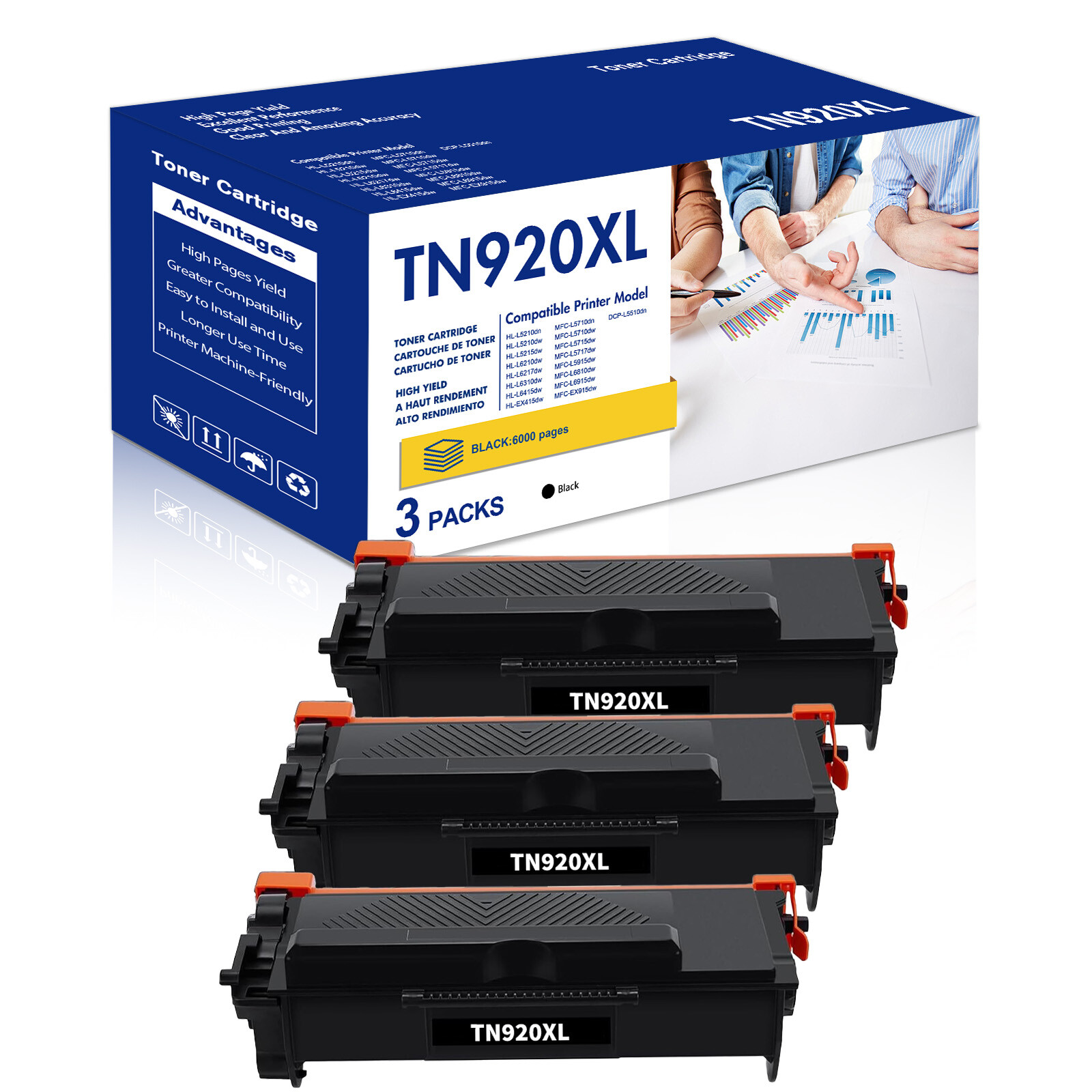 Black TN920XL Toner Compatible With Brother TN920 HL-L5210DW HL-L6415DW LOT