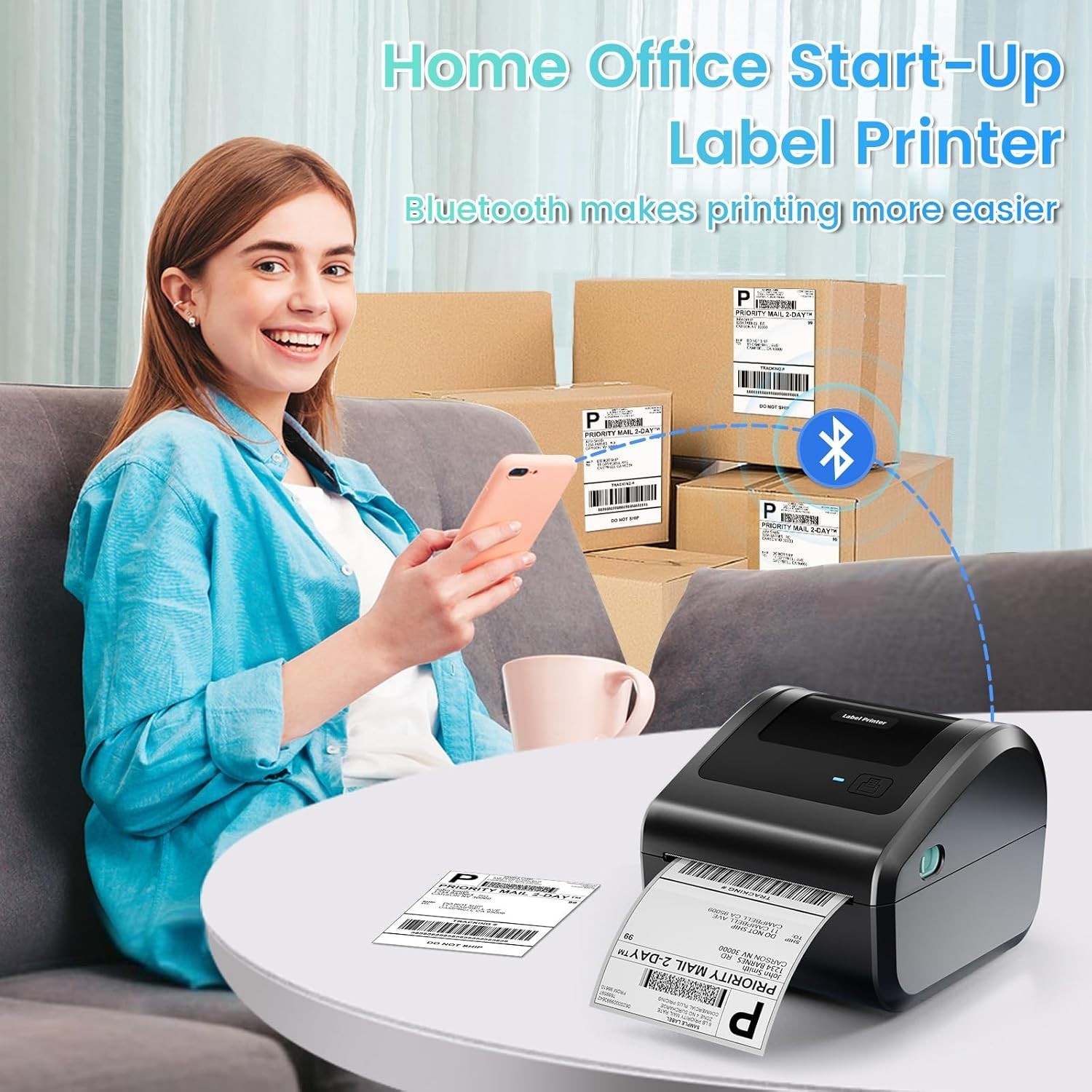 Thermal Label Printer Bluetooth 4×6 Printer for Shipping Label USPS FedEx UPS