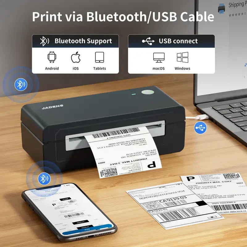 JADENS Shipping Label Printer, Bluetooth Wireless Thermal Label Printer