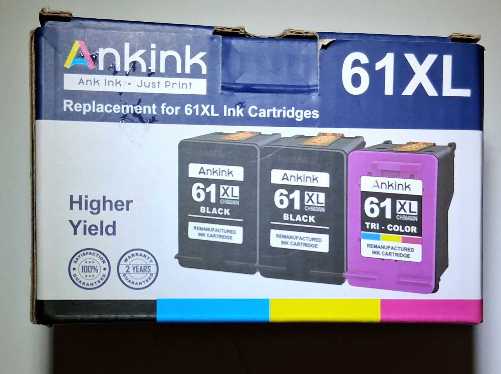 Ankink 3 Pack (2Black & Tri-Color) Replacement Cartridges for 61XL Sealed