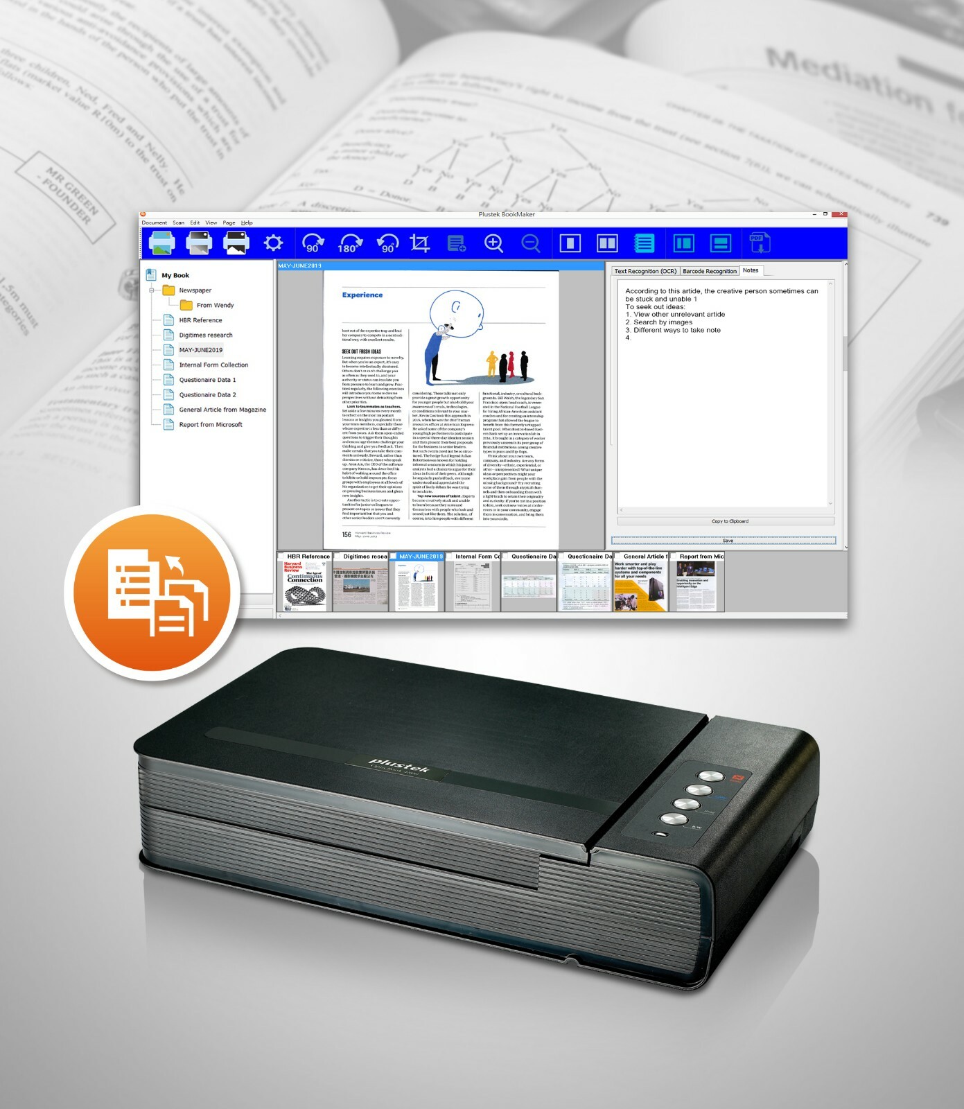 Plustek OpticBook 4900 Scanner – Book & Document Organizer for Academic Research