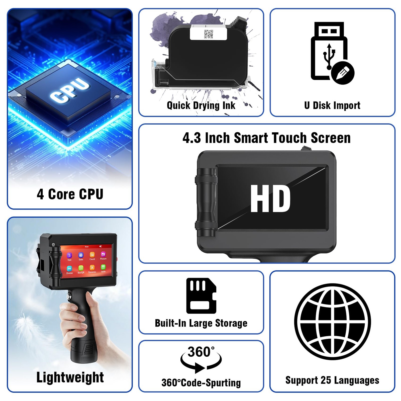 TIKTONER Handheld Inkjet Printer Printing Height 0.5 INCH, matte black