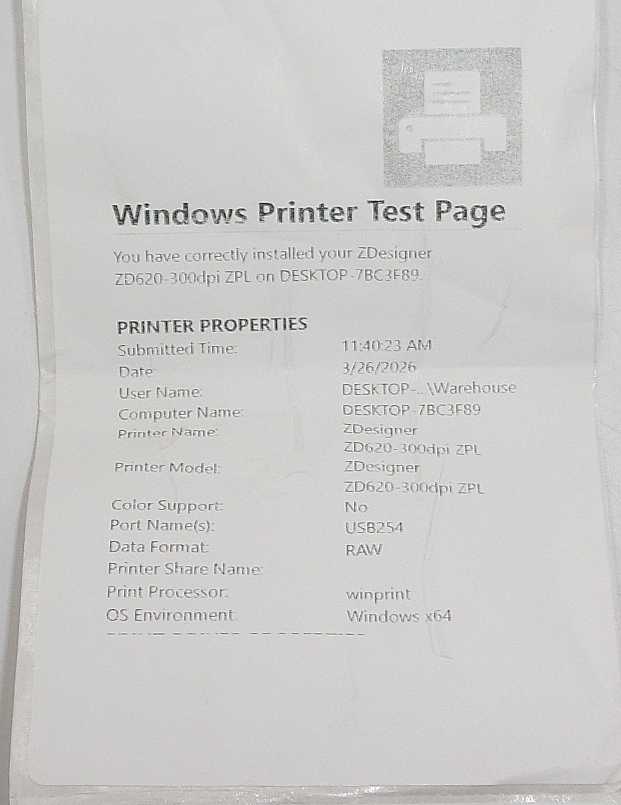 Zebra ZD620 Ethernet USB Direct Thermal Label Printer Light Print Issue