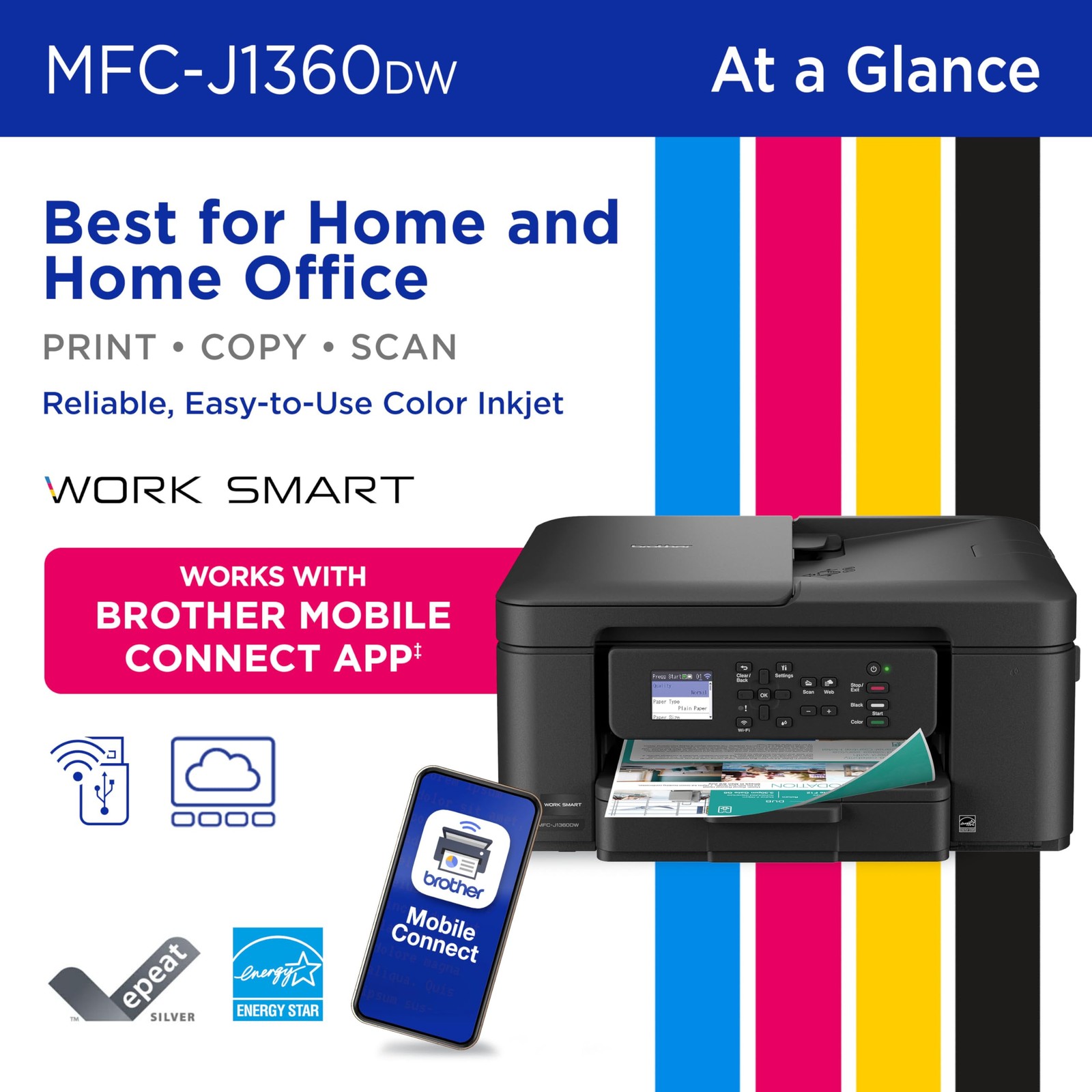 Brother Work Smart MFC-J1360DW Wireless Color All-In-One Inkjet Printer