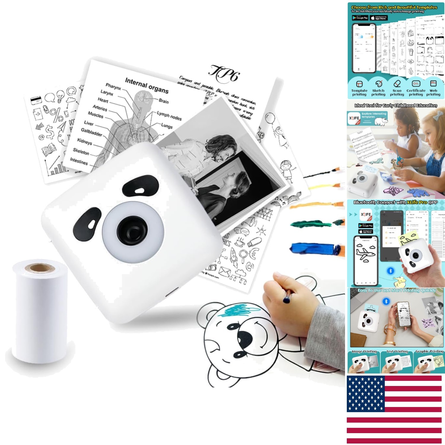TP6S Mini Sticker Printer – 300DPI Thermal Pocket Printer for Creative Tasks