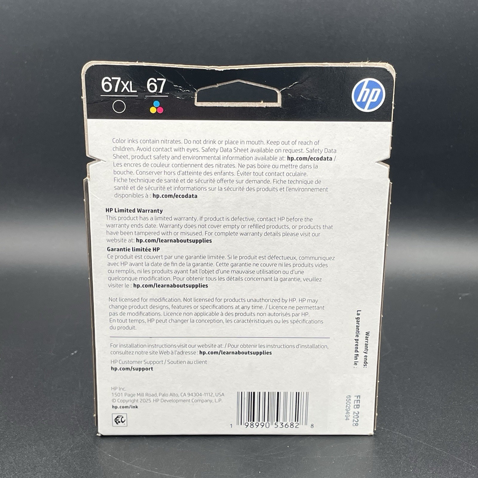 Genuine HP 67XL Black High-Yield/67 Tri-Color Ink Combo Sealed New Exp Jan 2028