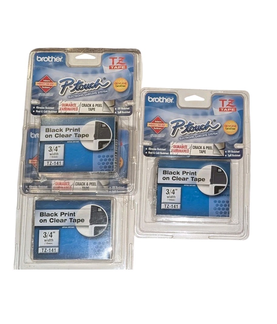 Brother TZ-141 3/4″ 18mm Black Print On Clear P-touch Tape Labels Lot Of 3