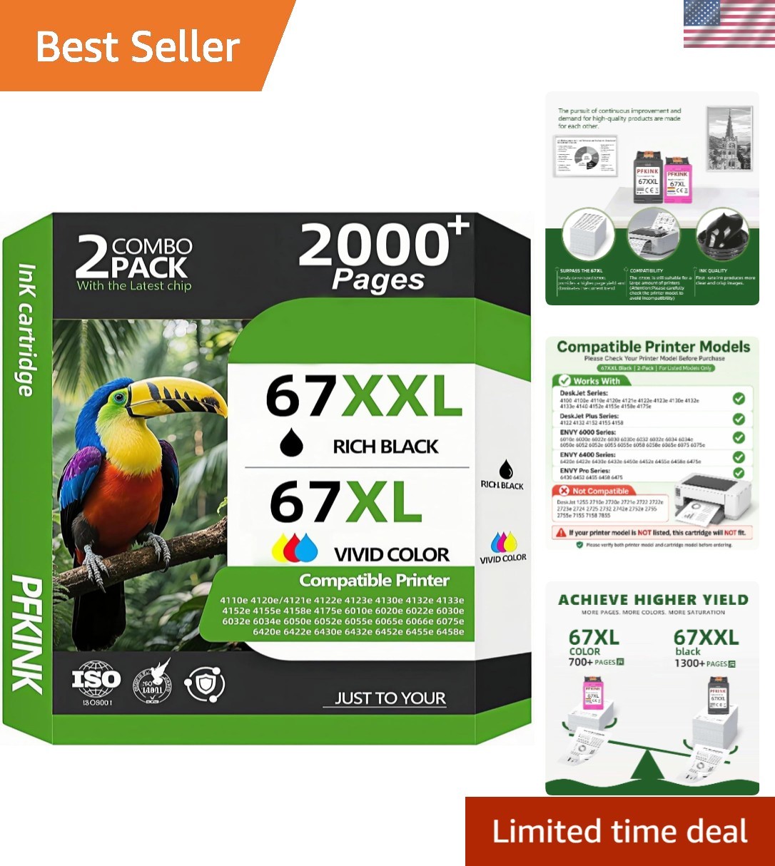 High Yield Black & Color Ink Cartridges Compatible with HP DeskJet & Envy Series