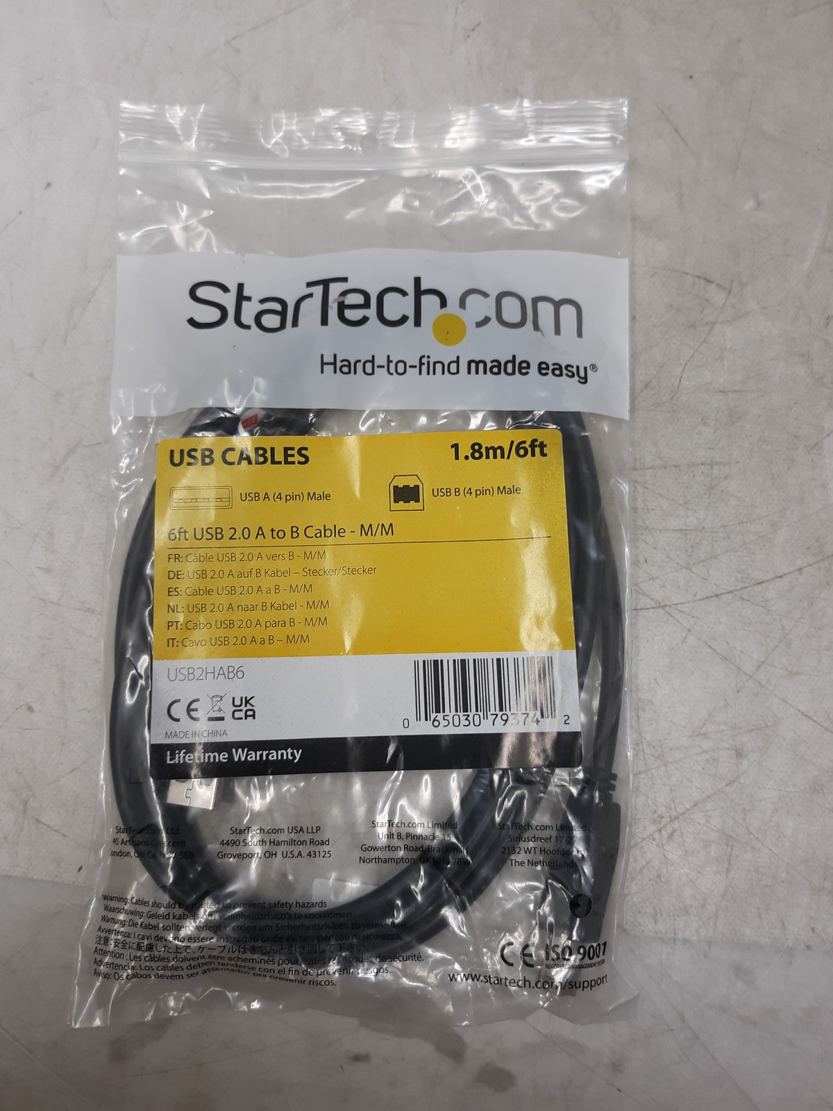 StarTech 6 ft USB 2.0 A-to-B Printer Cable – High-Speed