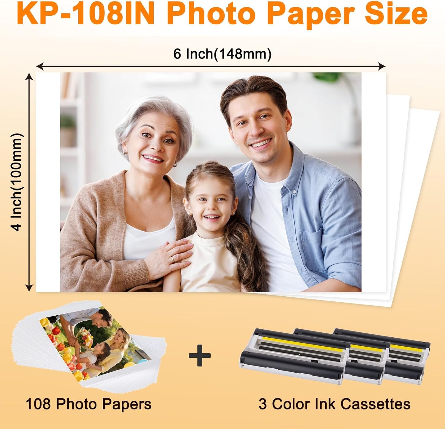 5pk fit Canon KP-108IN Compatible Color Ink Paper Set for Selphy CP1300/CP1200