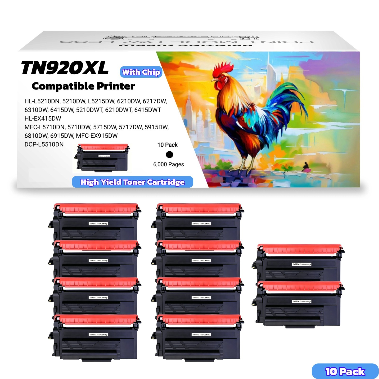 10PK Compatible TN920XL Toner With Chip For Brother HL-L6415DW High Yield