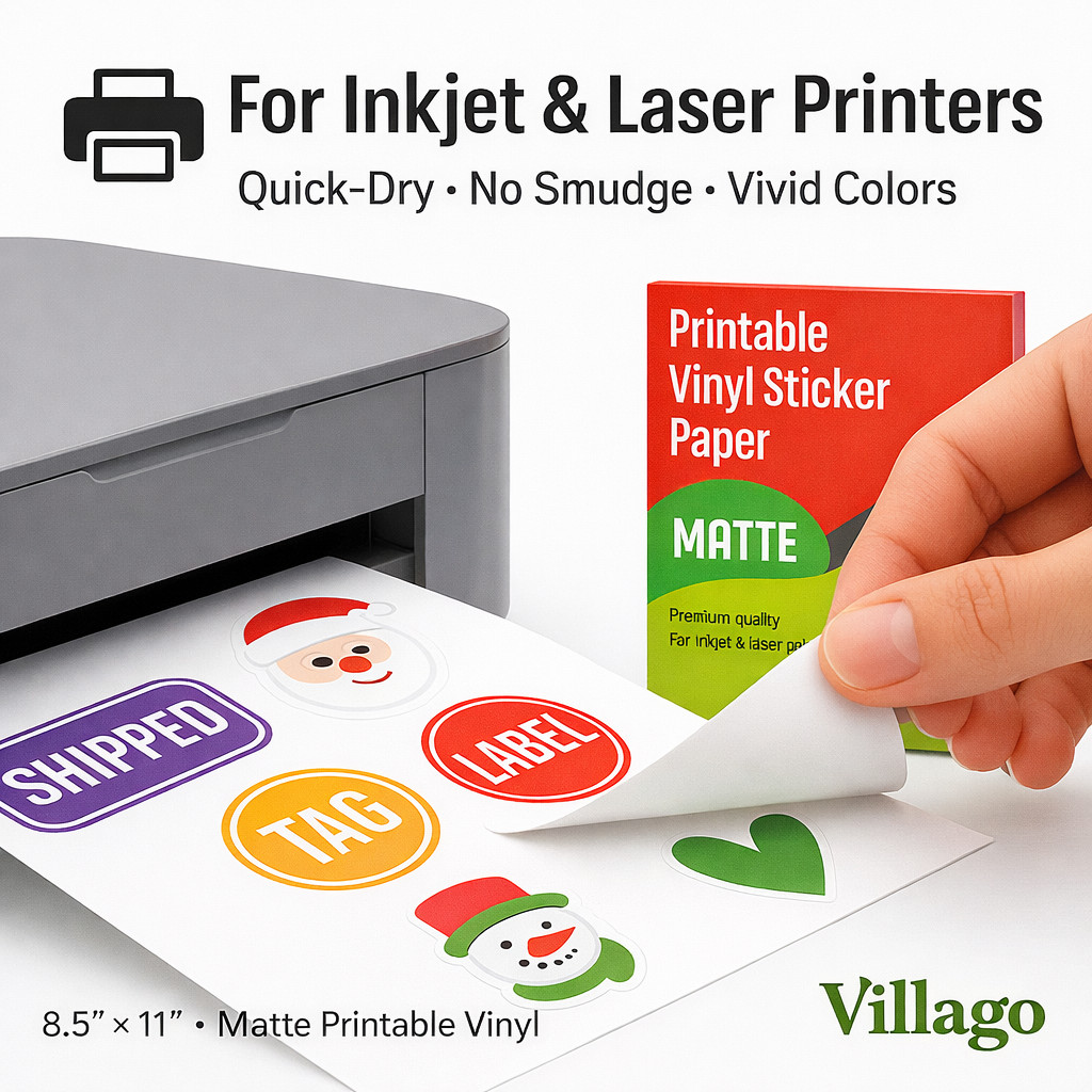 500 Sheets Matte Printable Vinyl Sticker Paper 8.5×11 Inkjet Laser Bulk Pack