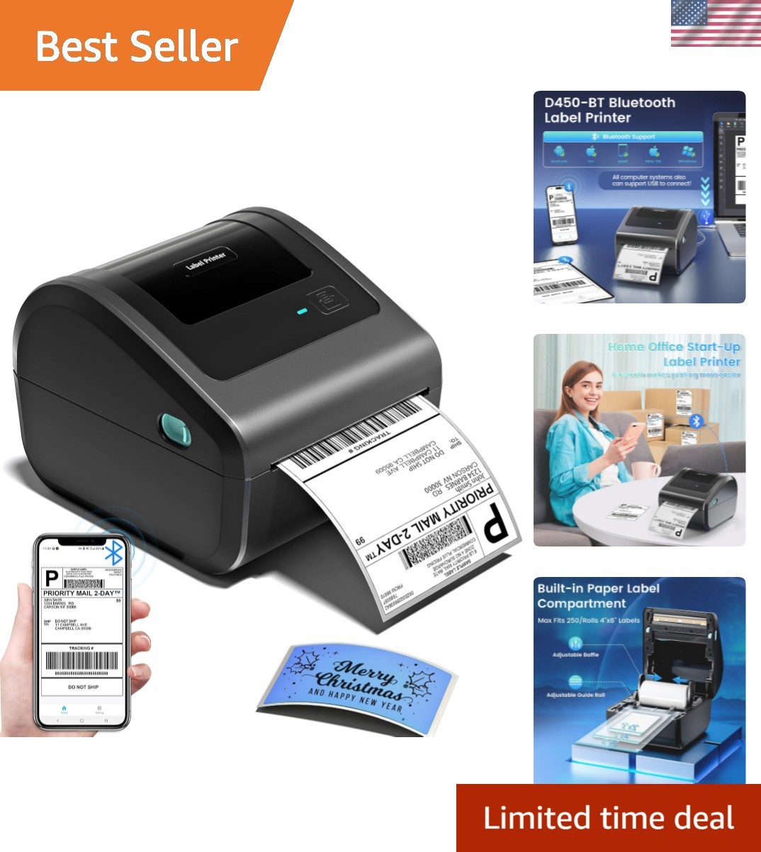 Effortless Label Printing – D450BT Bluetooth Thermal Printer for Small Business